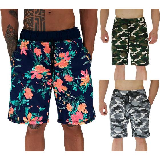 Imagem de Kit 3 Bermudas Moletom e Moletinho MXD Conceito Cores Diversas Opções Básica FullPrint Sport Fit