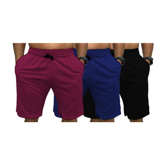 Imagem de Kit 3  Bermudas Moletom Masculina Short Com Bolso Treino Casual Cores Básico Esporte verão