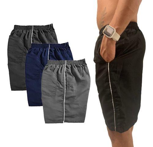 Imagem de Kit 3 Bermudas Shorts Masculino Tactel Liso 3 Bolsos