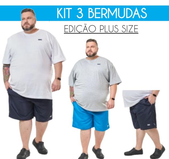 Imagem de Kit 3 Bermudas Tactel Plus Size Esporte C/elástico Masculina Favorito