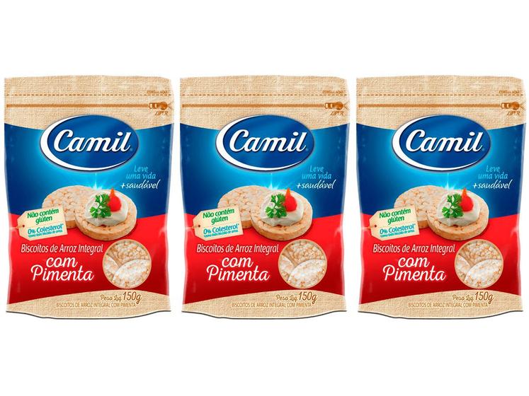 Kit 3 Biscoito Arroz Integral Sem Glúten Pimenta Camil 150g Menor preço em Kit 3 Biscoito Arroz Integral Sem Glúten Pimenta Camil 150g