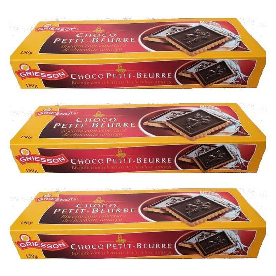 Imagem de Kit 3 Biscoito Cobertura Chocolate Amargo Petit Beurre 150G