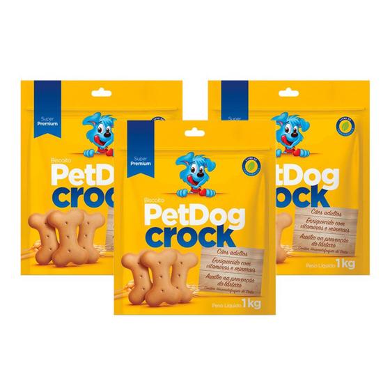 Imagem de KIT 3 Biscoito para Cães PetDog Crock 1kg