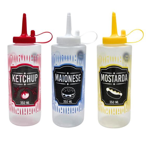 Imagem de Kit 3 Bisnagas Mostarda Maionese Catchup Decorada 350 ml