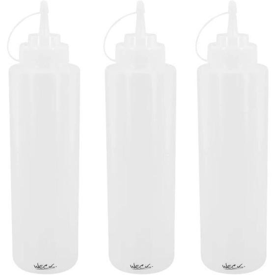Imagem de Kit 3 Bisnagas Plásticas 1L Flexíveis Weck para Molhos Caldas Maionese Transparente