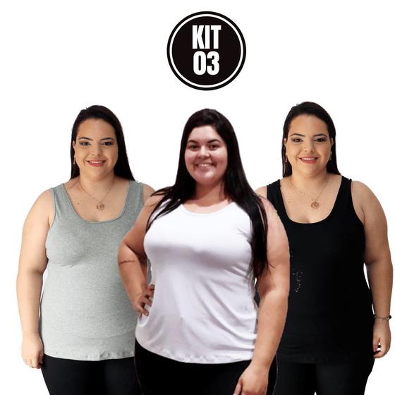 Imagem de Kit 3 Blusa Alça Reta Plus em Viscolycra
