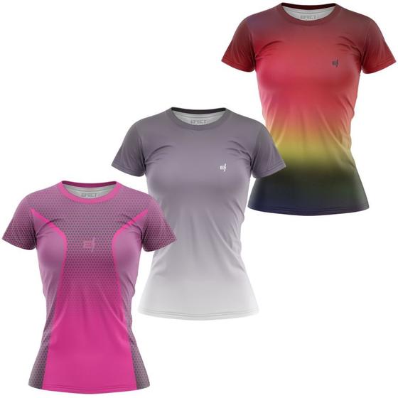 Imagem de Kit 3 Blusa Feminina Academia Fitness Caminhada Treino Beach tennis Musculação Dry fit ante suor