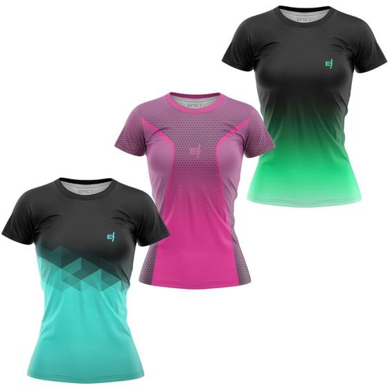 Imagem de Kit 3 Blusa feminina Fitness Roupa Academia Caminhada Treino Ciclismo Musculação Ante Suor UV