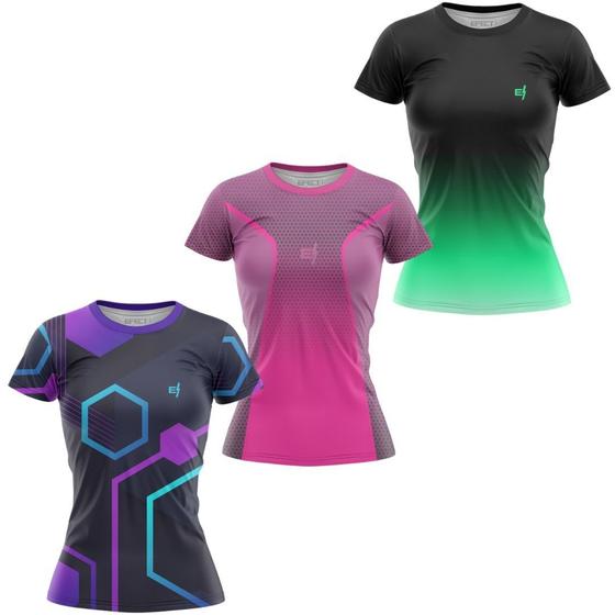 Imagem de Kit 3 Blusa Fitness Feminina Roupa de academia Caminhada Treino Musculação Funcional