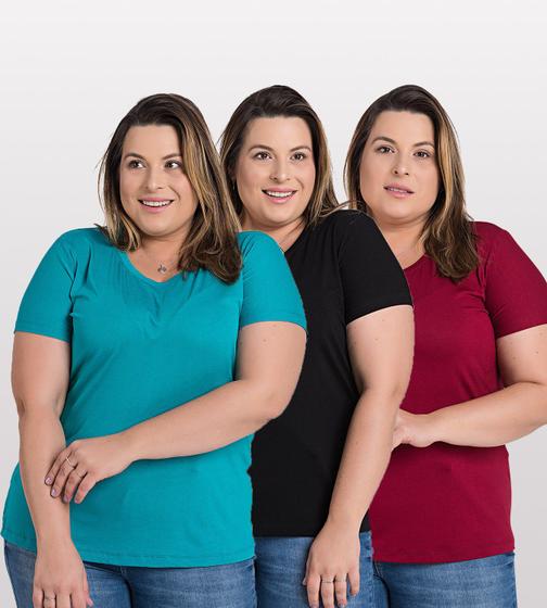 Imagem de Kit 3 Blusas Comfort Básica em Malha de Viscose com Elastano