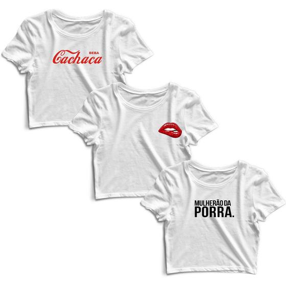 Imagem de Kit 3 Blusas Cropped Tshirt Camiseta Feminina Blusinha