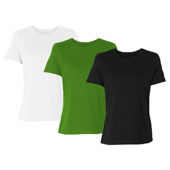 Imagem de Kit 3 Blusas Feminina Tshirt Camiseta DF Manga Curta Algodão Básica Lisa Premium