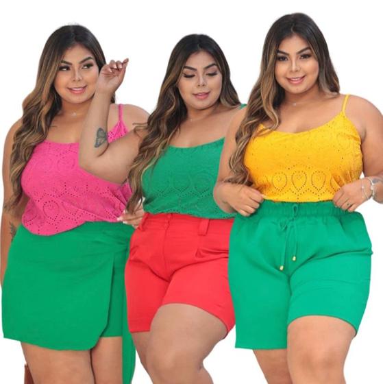 Imagem de Kit 3 blusas laise alça fina plus size moda tendência feminina