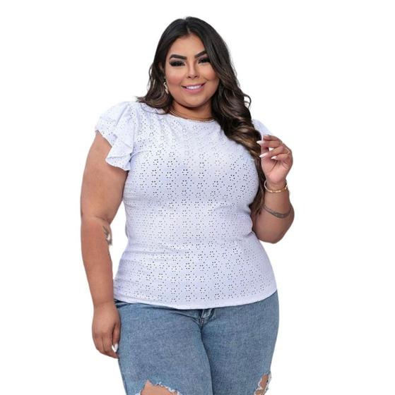 Imagem de Kit 3 blusas laise plus size manga 2 babados moda feminina sofisticada