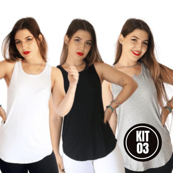 Imagem de Kit 3 Blusas Regatas Feminina Long line Mullet Viscolycra Dia a Dia Academia Atacado Projeto Verão