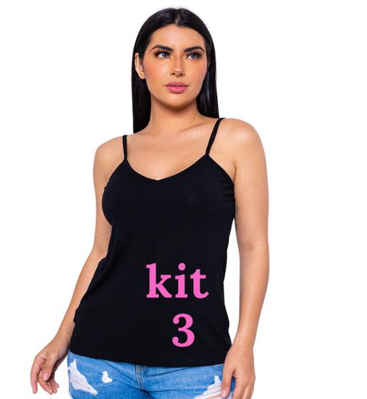 Imagem de Kit 3 Blusas Regatinhas Feminina Verão Sem Detalhes