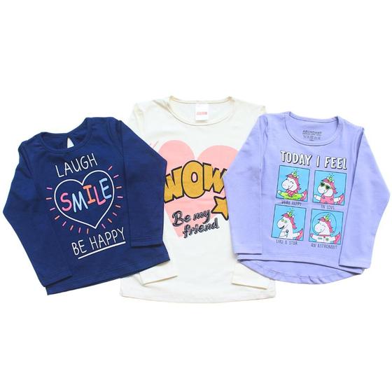 Imagem de Kit 3 blusas Sortidas Manga Longa Menina Feminino Inverno