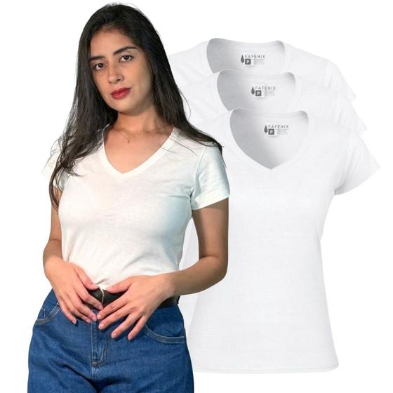 Imagem de Kit 3 Blusinhas Camisetas Feminina Algodão Gola V Manga Curta