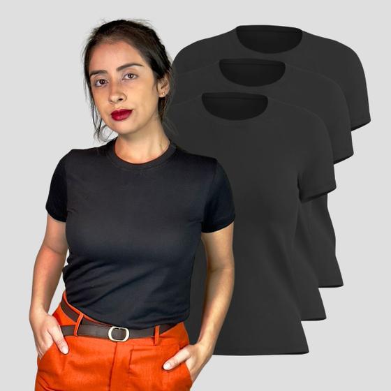 Imagem de Kit 3 Blusinhas Femininas Camiseta Basica 100% Algodão Gola Redonda Fafenix Confortáveis