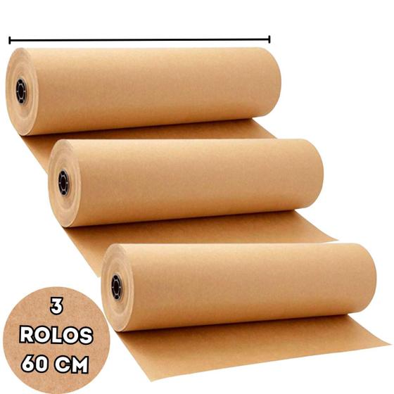 Imagem de Kit 3 Bobina Papel Semi Craft Pardo 60cm Embalagem Caixa