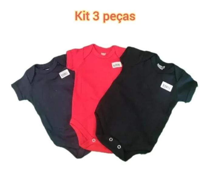Imagem de Kit 3 Body Infantil Liso Doctor Baby G (AZUL MARINHO/VERMELHO/PRETO)