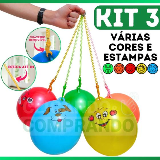 Imagem de Kit 3 Bola De Vínil Pula Pula Com Cordão Mola Bollinha Dente de Leite