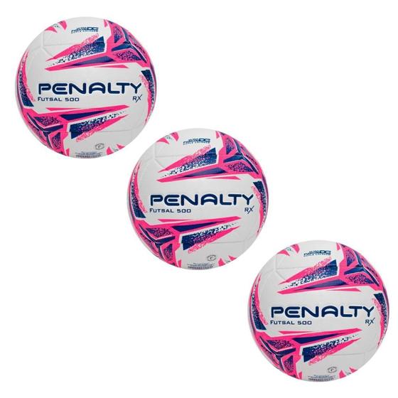 Imagem de Kit 3 Bola Futsal Penalty Rx 500 Rosa Oficial Futebol Salão