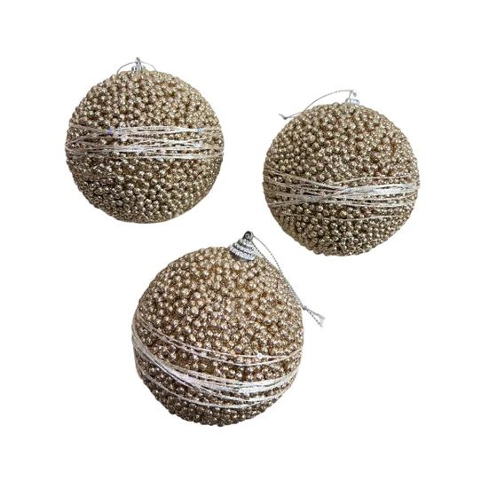 Imagem de Kit 3 Bolas de Natal Flocadas com Linhas 10cm Enfeite Árvore Tok da Casa