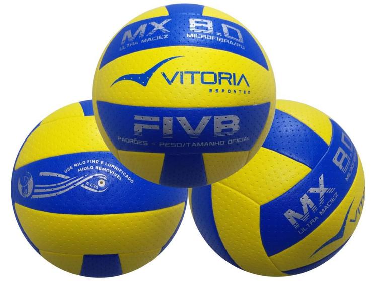 Imagem de Kit 3 Bolas Volei Oficial Vitoria Mx 8.0 Pro Ultra Macia