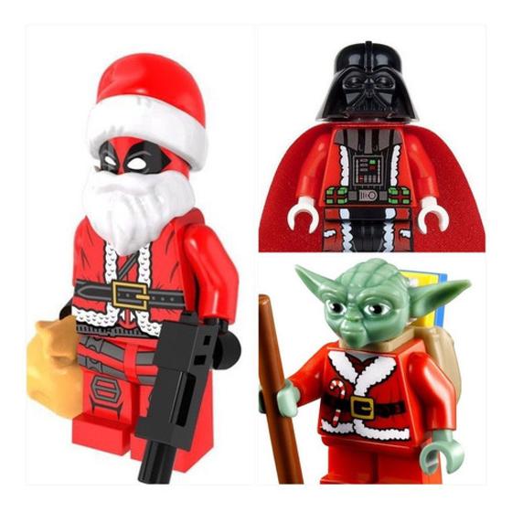 Imagem de Kit 3 bonecos Blocos de Montar Natalinos Deadpool, Mestre Yoda e Darth Vader