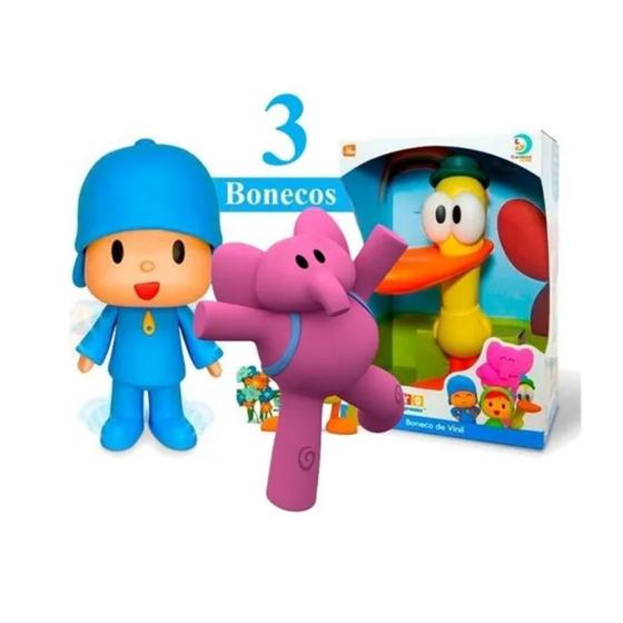 Kit 3 Bonecos De Vinil Turma Pocoyo 28cm Pocoyo Pato Elly - Cardoso ...