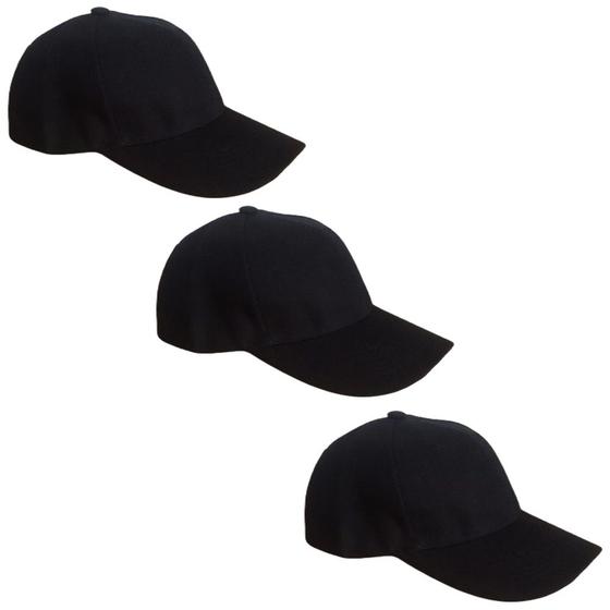 Imagem de Kit 3 Bonés Chapeu Bombeta Ajustável Liso Aba Curva Preto