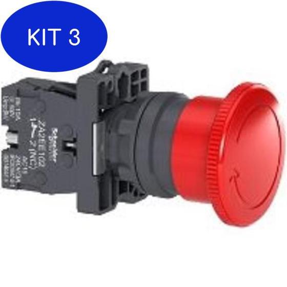 Imagem de Kit 3 Botão Emergência Cogumelo Vermelho 22Mm Girar Para