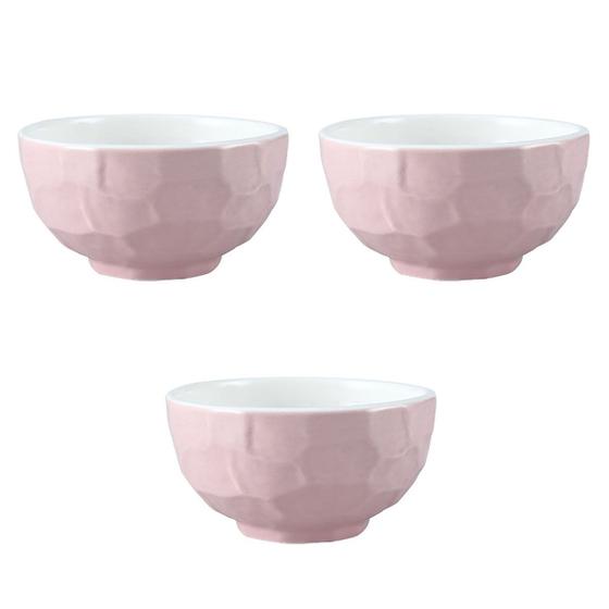 Imagem de Kit 3 Bowls Porcelana Rosa Para Cozinha 250 Ml
