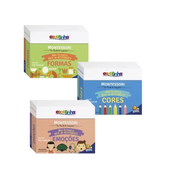 Imagem de Kit 3 Boxes Livros Escolinha Montessori com 42 Cartões Interativos - Formas Cores Emoções - Kit Pré Escolar - Todolivro