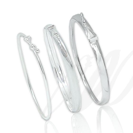 Imagem de Kit 3 Bracelete Pulseira Feminino Largo 16 Cm Prata Legítima