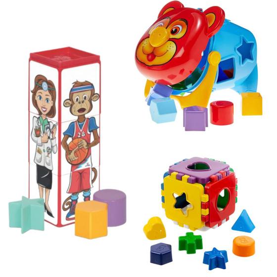 Imagem de Kit 3 Brinquedo Bebê Educativo Encaixar 1 ano Didatico Presente Menino Menina Criança Expressão