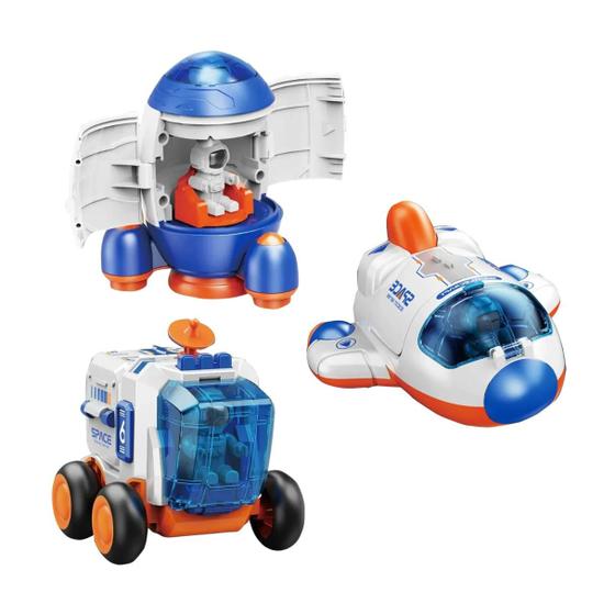 Imagem de Kit 3 Brinquedo Foguete Carro Nave Espacial Astronauta Lunar