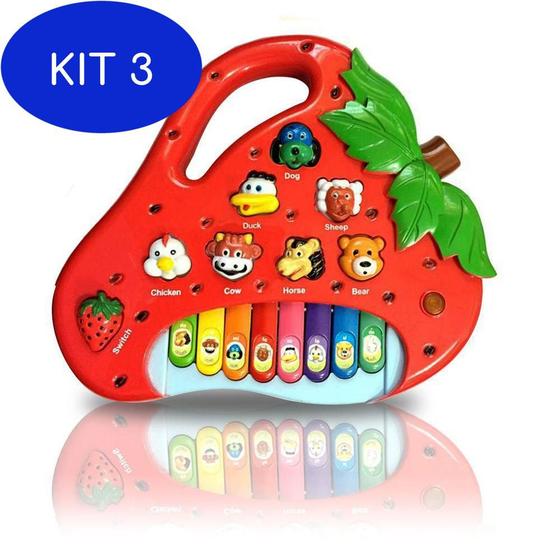 Imagem de Kit 3 Brinquedo Morango Teclado Infantil Bebês Com Várias
