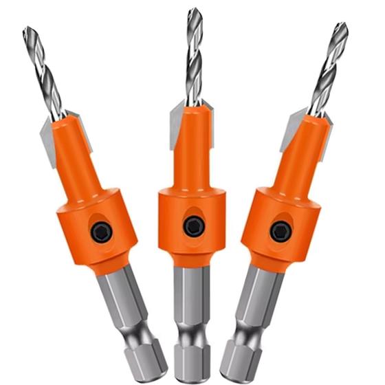 Imagem de Kit 3 Brocas Com Escareador 3.2Mm X 8Mm Encaixe 1/4 Madeira