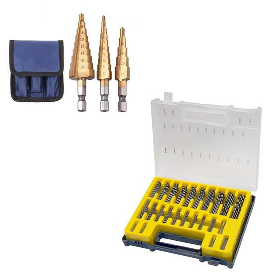 Kit 3 Brocas Escalonadas + 150 Brocas Para Micro Retífica Menor preço em Kit 3 Brocas Escalonadas + 150 Brocas Para Micro Retífica