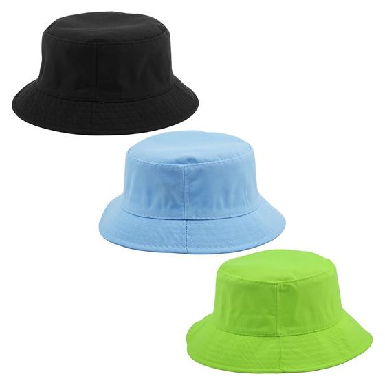 Imagem de Kit 3 Bucket Hat Liso Unissex Preto, Azul Claro E Verde Neon