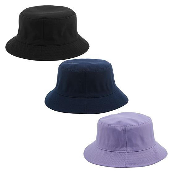 Imagem de Kit 3 Bucket Hat Liso Unissex Preto, Azul Marinho E Lilas