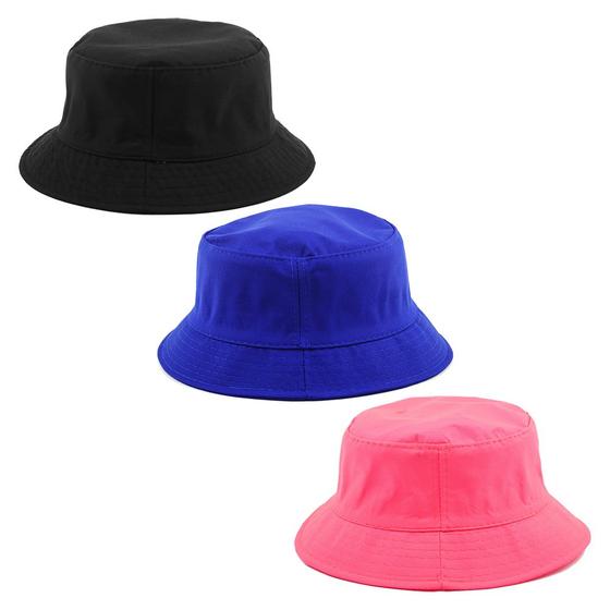 Imagem de Kit 3 Bucket Hat Liso Unissex, Preto, Azul Royal E Rosa Neon