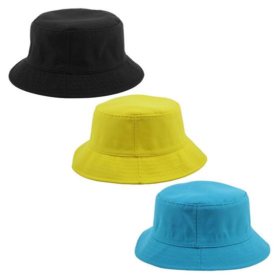 Imagem de Kit 3 Bucket Liso Masculino E Feminino Preto, Amarelo E Azul