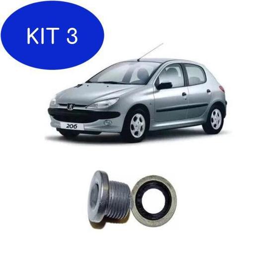 Kit 3 Bujão Do Carter Linha Peugeot + Anel Do Carter Do Peugeot Bujao