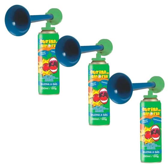 Imagem de Kit 3 Buzinas da Alegria a Gáz Portátil de Mão Carnaval Festas 250ml