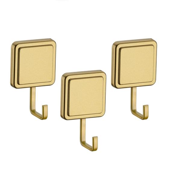Imagem de Kit 3 Cabide Gancho Multiuso Para Toalha Objetos Banheiro Adesivo Dupla Face Dourado - Future