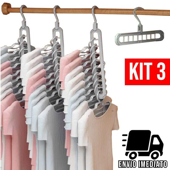 Imagem de Kit 3 Cabide Magico Organizador Dobrável 9 Divisórias Multiuso 360º