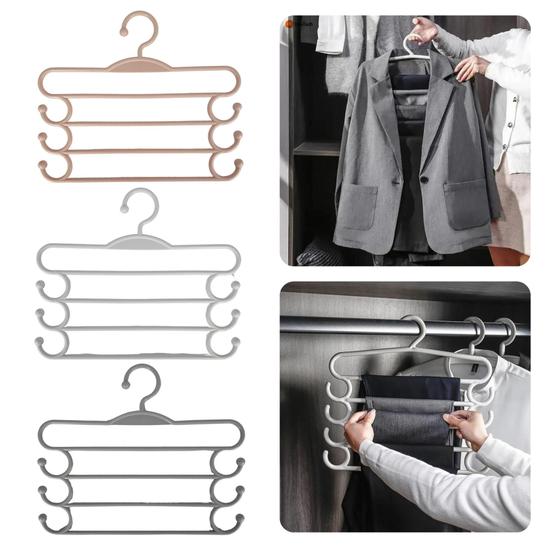 Imagem de Kit 3 Cabides Multifuncional Calças 4 Divisórias Jeans Roupa Cinza